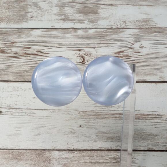 Vintage Jewelry - Vintage Clip On Earrings Frosty Blue Circle